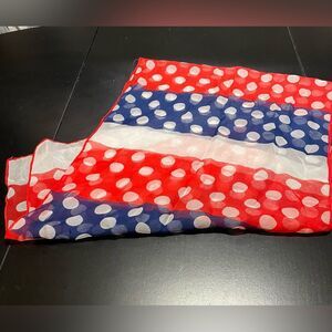 Vintage retro ladies scarf rectangular 48" x 14" red white blue polla dot